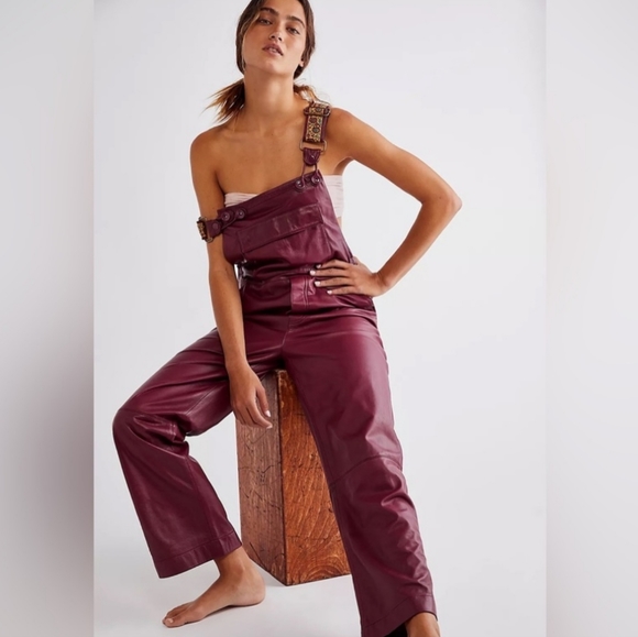 Free People Brooklyn Leather Overalls - Picture 1 of 8